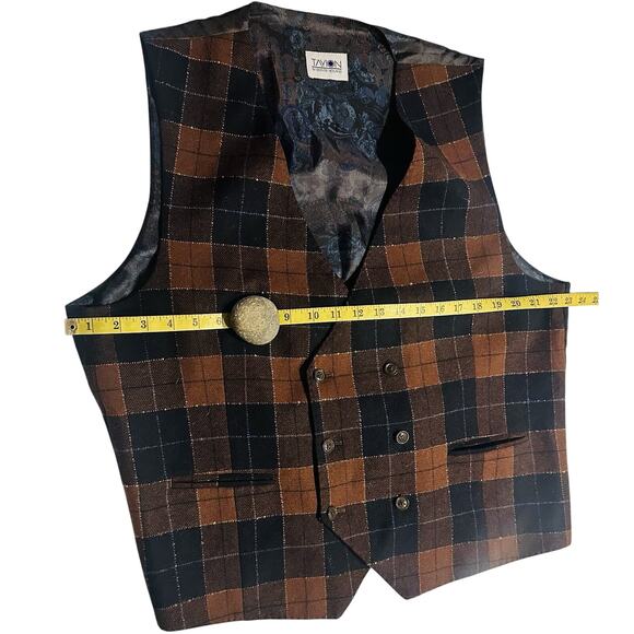 Tayion Montee Holland Brown Plaid Wool Blend Suit Vest Mens Size Large Preppy - Picture 5 of 8